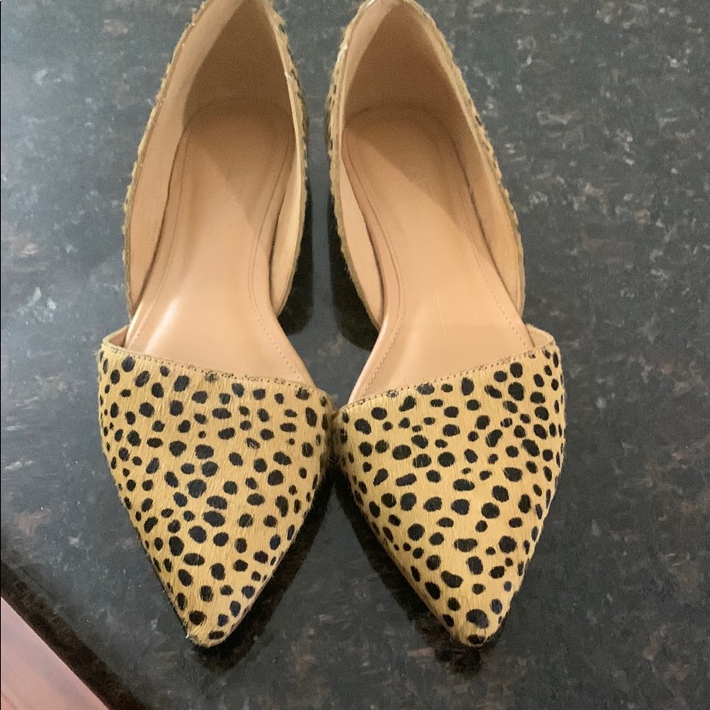 J. Crew Tan and Black Flats with Luxe Animal Print